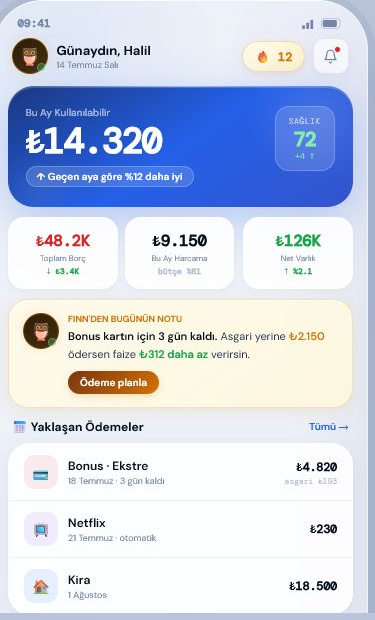 Finanalyze uygulamasında aylık finans özeti